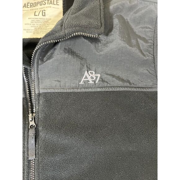 Aeropostale Men's Fleece Jacket Full Zip Mock Neck A87 Logo Black Casual Coat - Picture 8 of 8